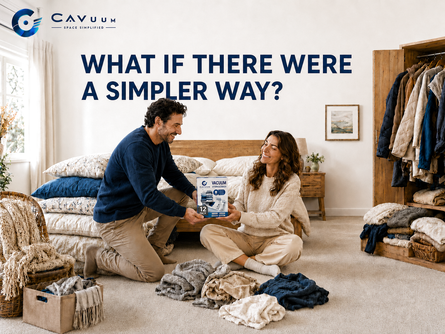 A husband presenting the CAVUUM storage system as a practical solution